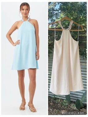 Trina Turk Aliyas Bone Chain Halter Neck A Line Trapeze Dress Size Small